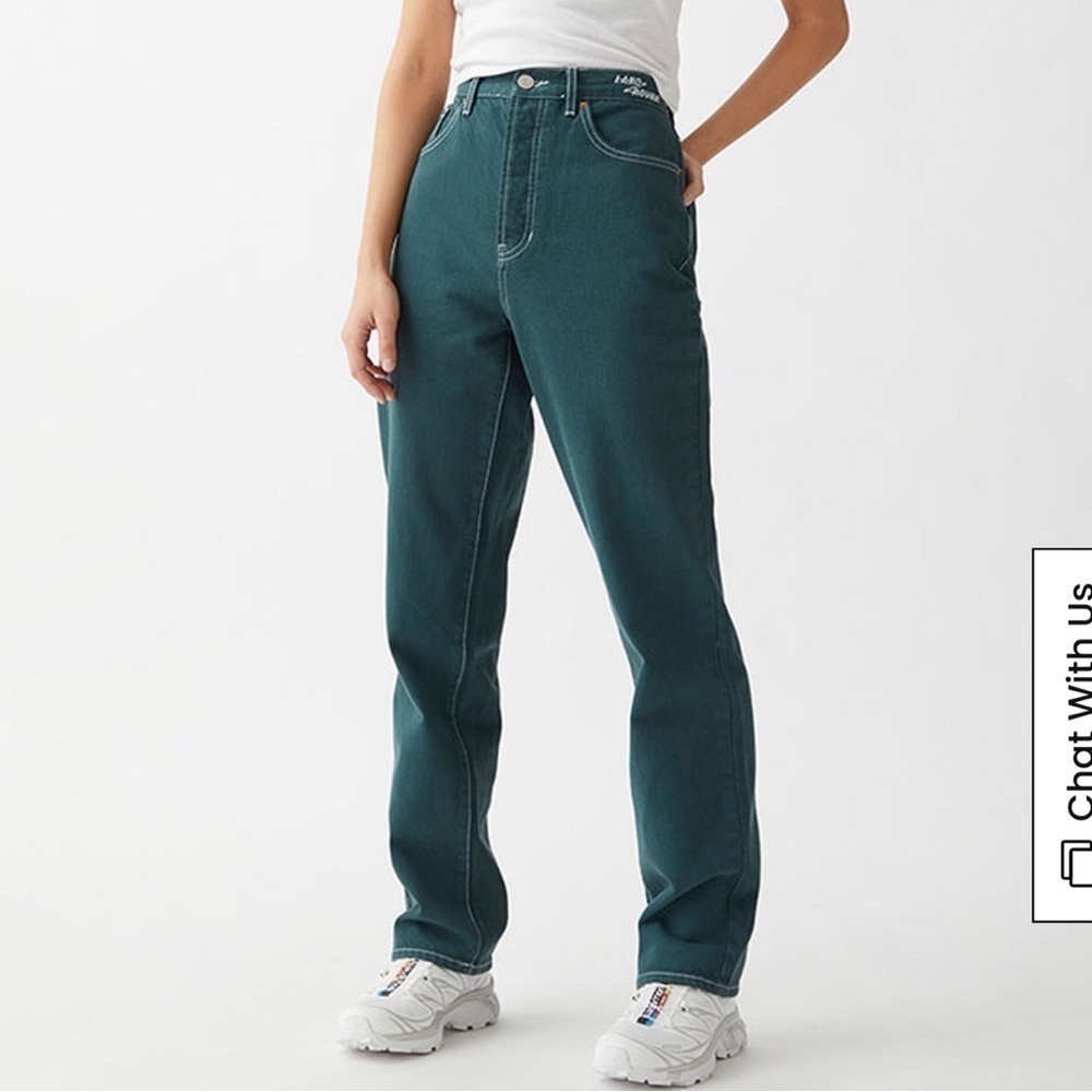 Land Rover x Pacsun Eco Green Dad Jeans waist 25in Dad jean white top stitch